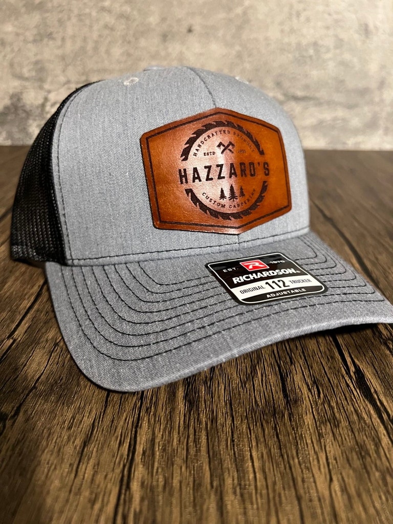 Custom Leather Patch Hat – Personalized Richardson Trucker Hat, Engraved Logo Hat, Custom Business Hats, Groomsmen Gift, Made in USA